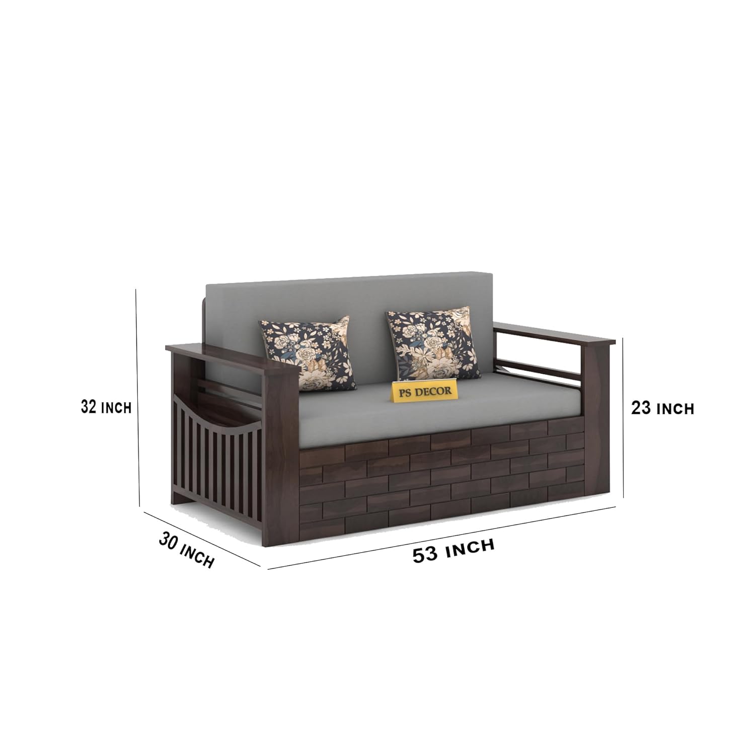 Solid Sheesham Wood 2 Seater Italian Sofa Cums Bed with Side Pockets for Living Room Multipurpose Decorative Wooden Furniture (Walnut Finish) - Image 3