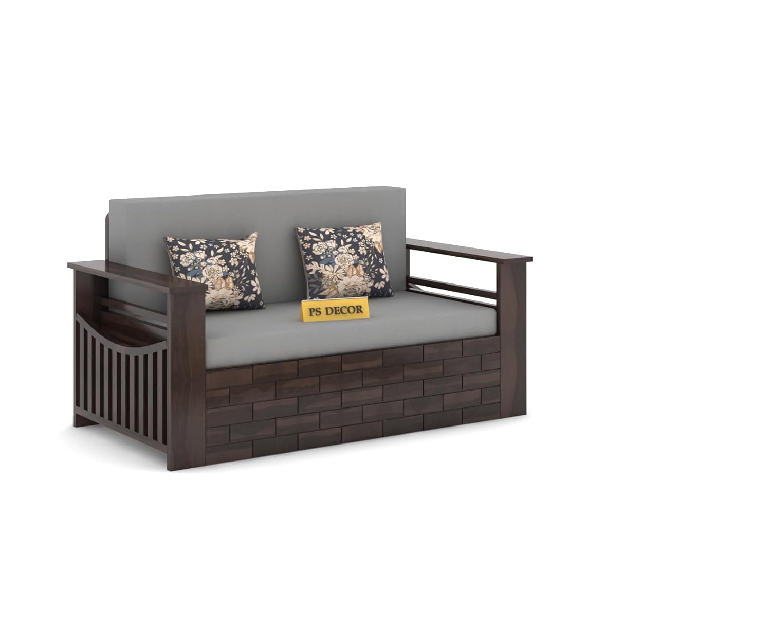 Solid Sheesham Wood 2 Seater Italian Sofa Cums Bed with Side Pockets for Living Room Multipurpose Decorative Wooden Furniture (Walnut Finish) - Image 5