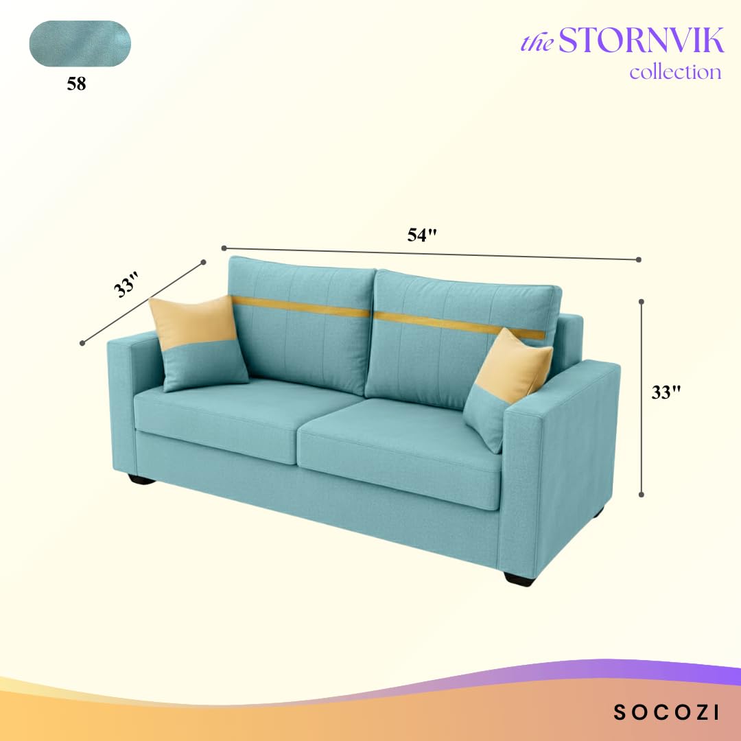 Stonvik 2 Seater Sofa Set | Soft Velvet Suede Fabric | Modern Design | Plush Comfort Cushions for Living Room (Sky Blue, Gold Stripped Cushion) - Image 3