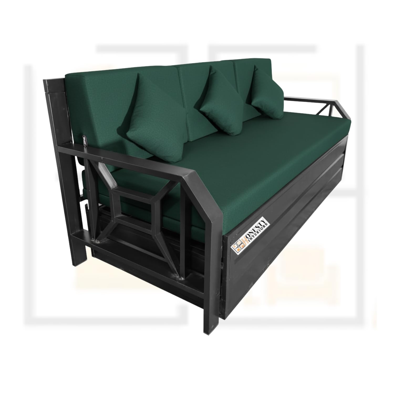 RegalRest Sofa Cum Bed Single Size Dark Green | Space-Saving Wooden Sofa Bed with Cushions | Modern Home Furniture | Multi-Functional Design - Image 6