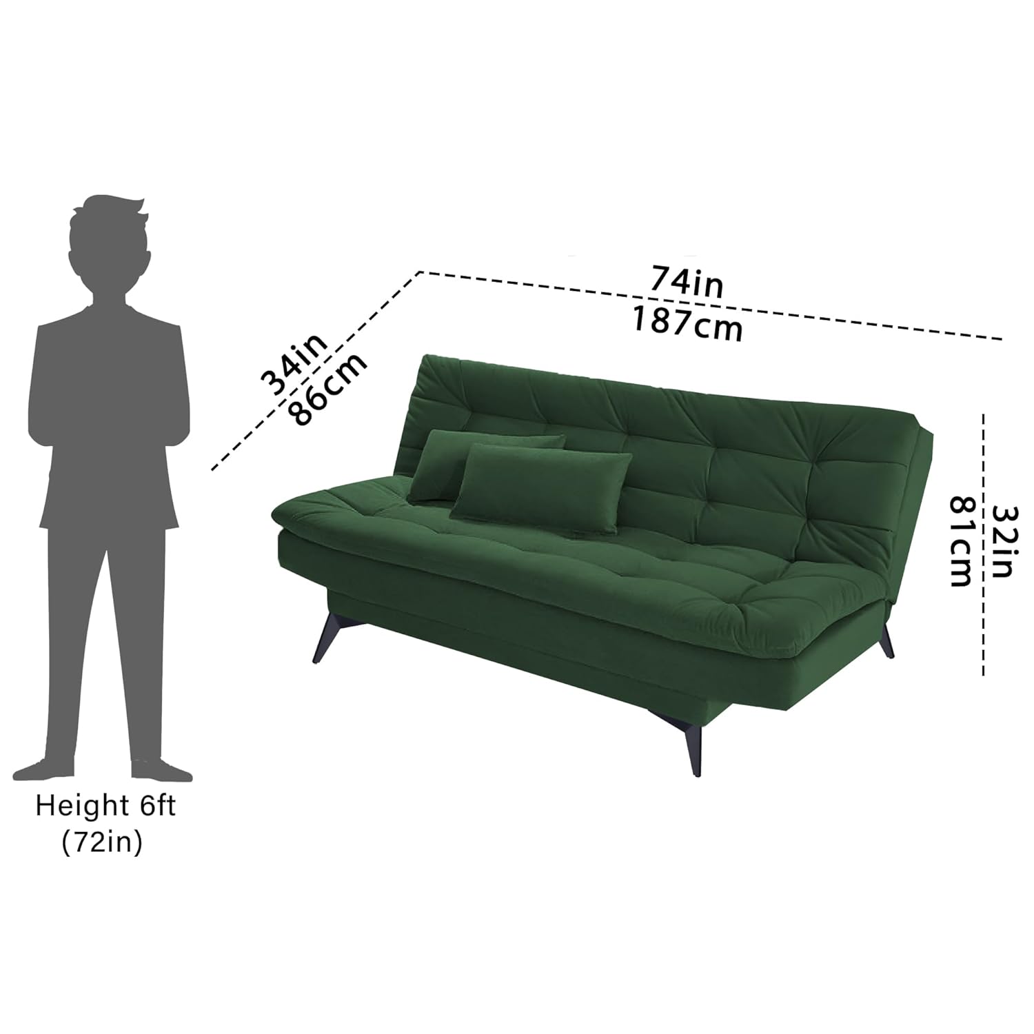 Danny 3 Seater Sofa Cum Bed for Living Room Premium Fabric Sofa for Living Room (Green Colour Fabric) - Image 3