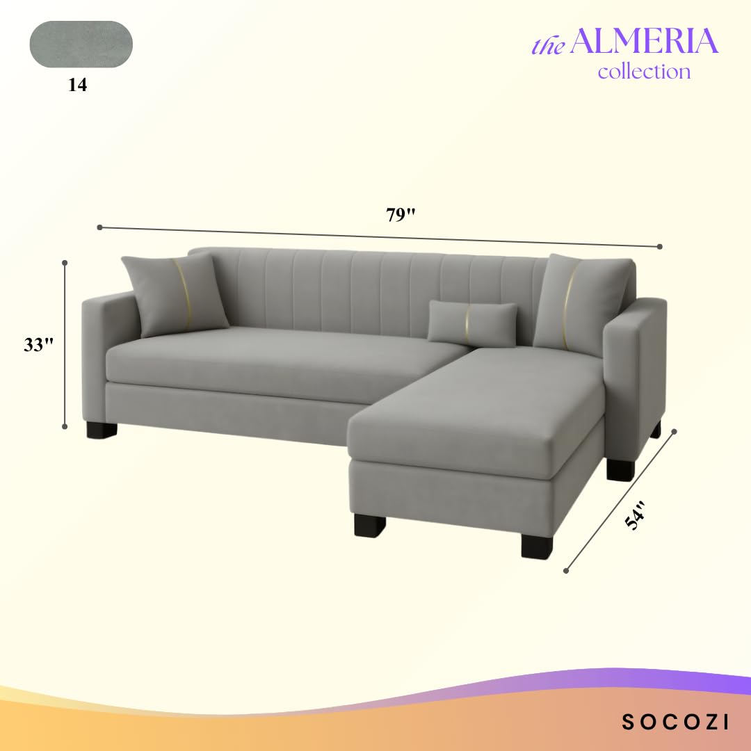 Almeria 4 Seater RHS L Shape Sofa Set | Soft Velvet Suede Fabric | Modern Design | Plush Comfort Cushions for Living Room (Light Grey) - Image 3