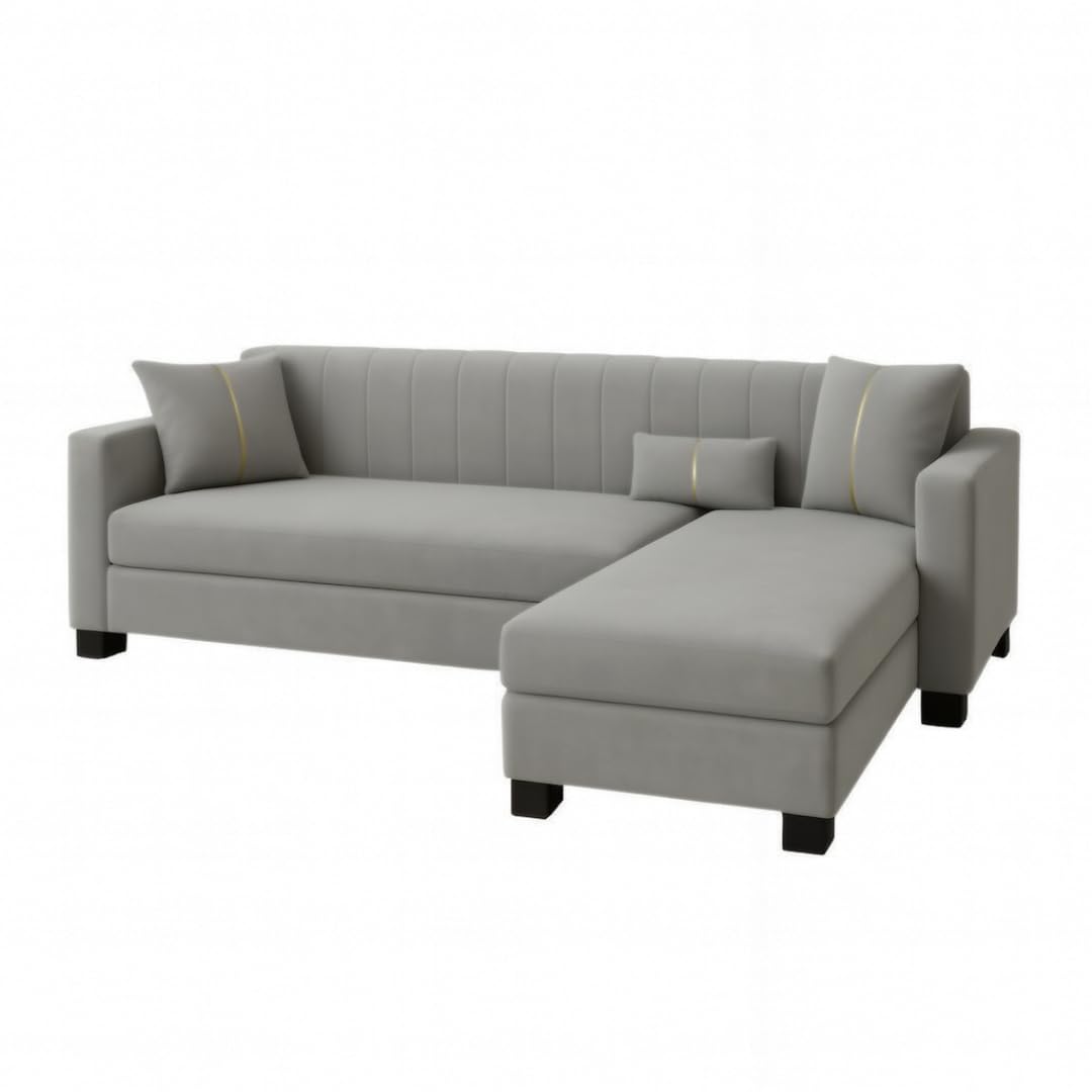 Almeria 4 Seater RHS L Shape Sofa Set | Soft Velvet Suede Fabric | Modern Design | Plush Comfort Cushions for Living Room (Light Grey) - Image 4
