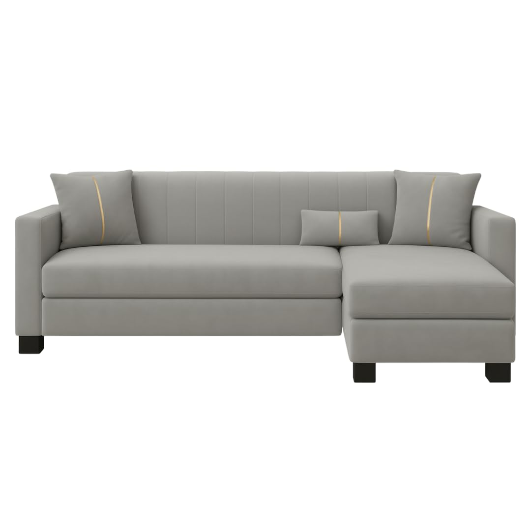 Almeria 4 Seater RHS L Shape Sofa Set | Soft Velvet Suede Fabric | Modern Design | Plush Comfort Cushions for Living Room (Light Grey) - Image 5