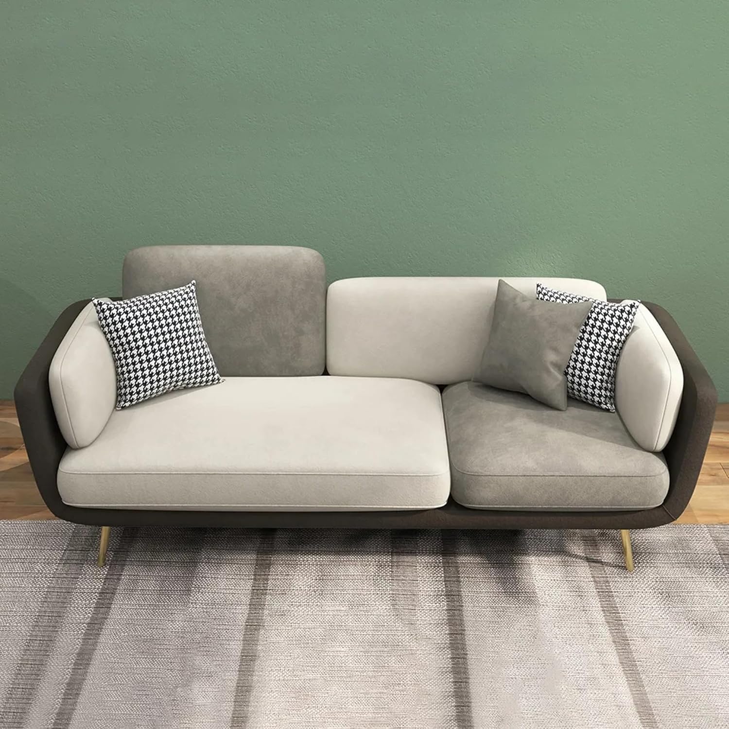 Modern Luxury Velvet Contemperory Sofa Couch with Cushion Stylish Design Sofa for Your Living Room, Bedroom, Hall, Office (Grey & Off-White) - Image 5