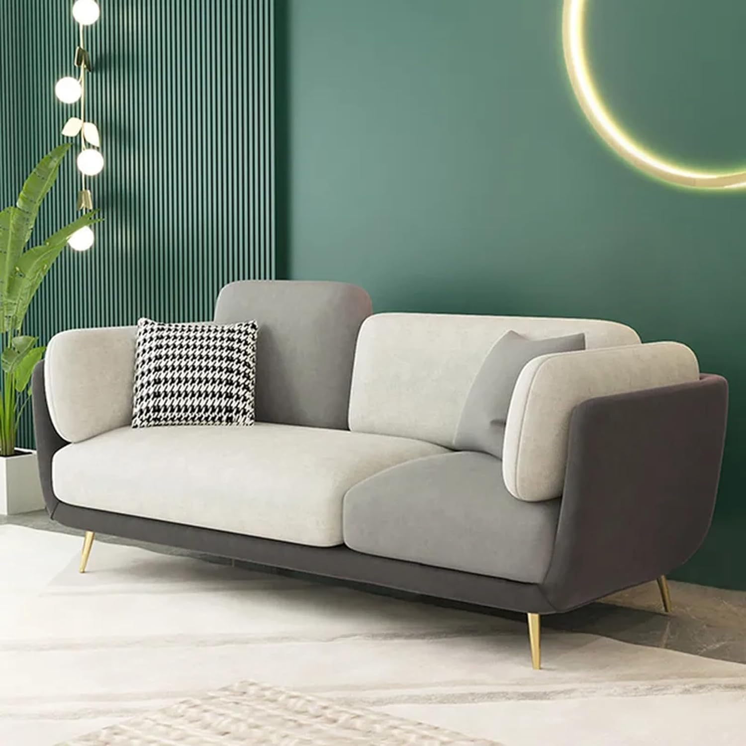 Modern Luxury Velvet Contemperory Sofa Couch with Cushion Stylish Design Sofa for Your Living Room, Bedroom, Hall, Office (Grey & Off-White) - Image 7
