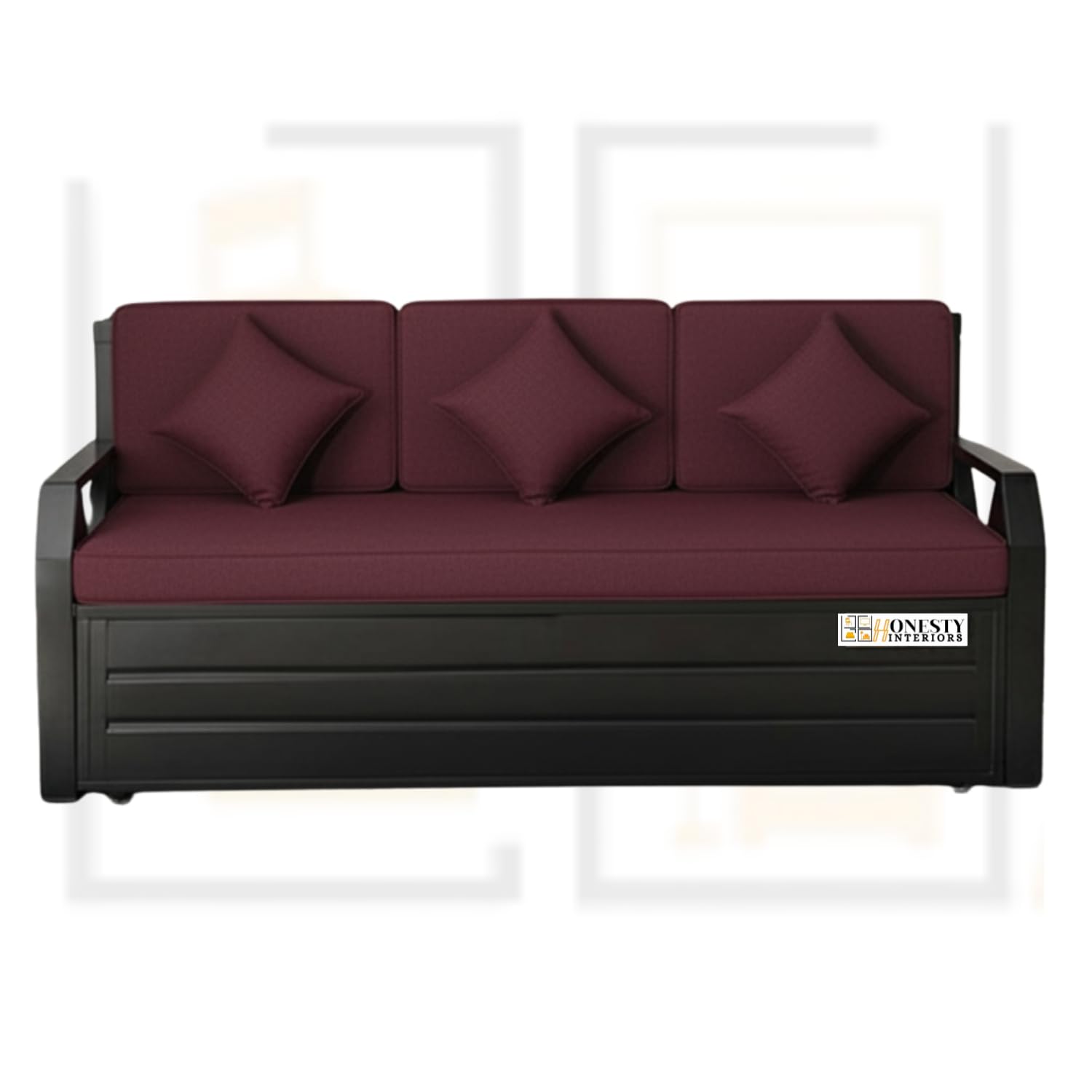 CasaPrime Sofa Cum Bed Queen Size Maroon | Premium Wooden Sofa Bed with High-Comfort Cushions | Stylish Convertible Furniture - Image 6