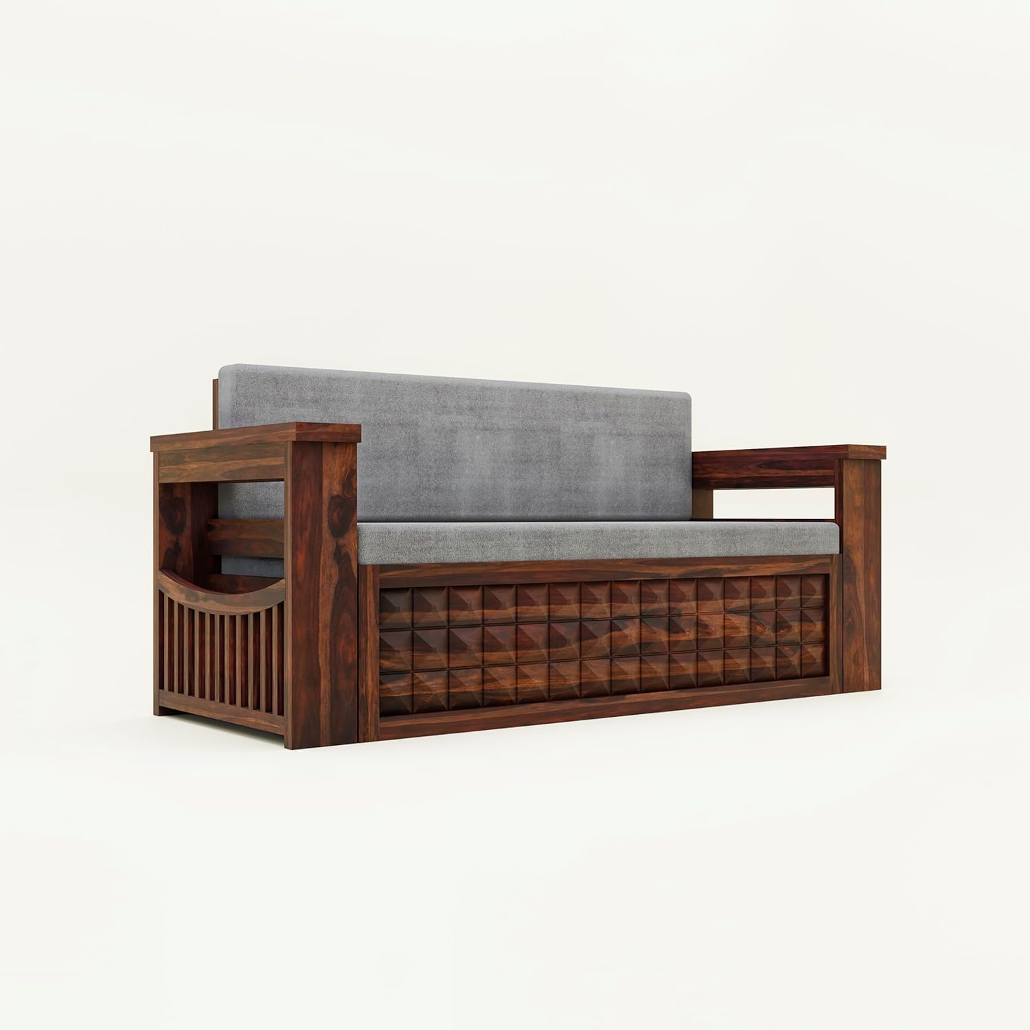 Wooden Sofa Cum Bed with Storage | Sheesham Wood Convertible Bed | Wooden Diwan Sofa Bed with Storage | Living Room Furniture for Modern Homes (Walnut Finish) - Image 4