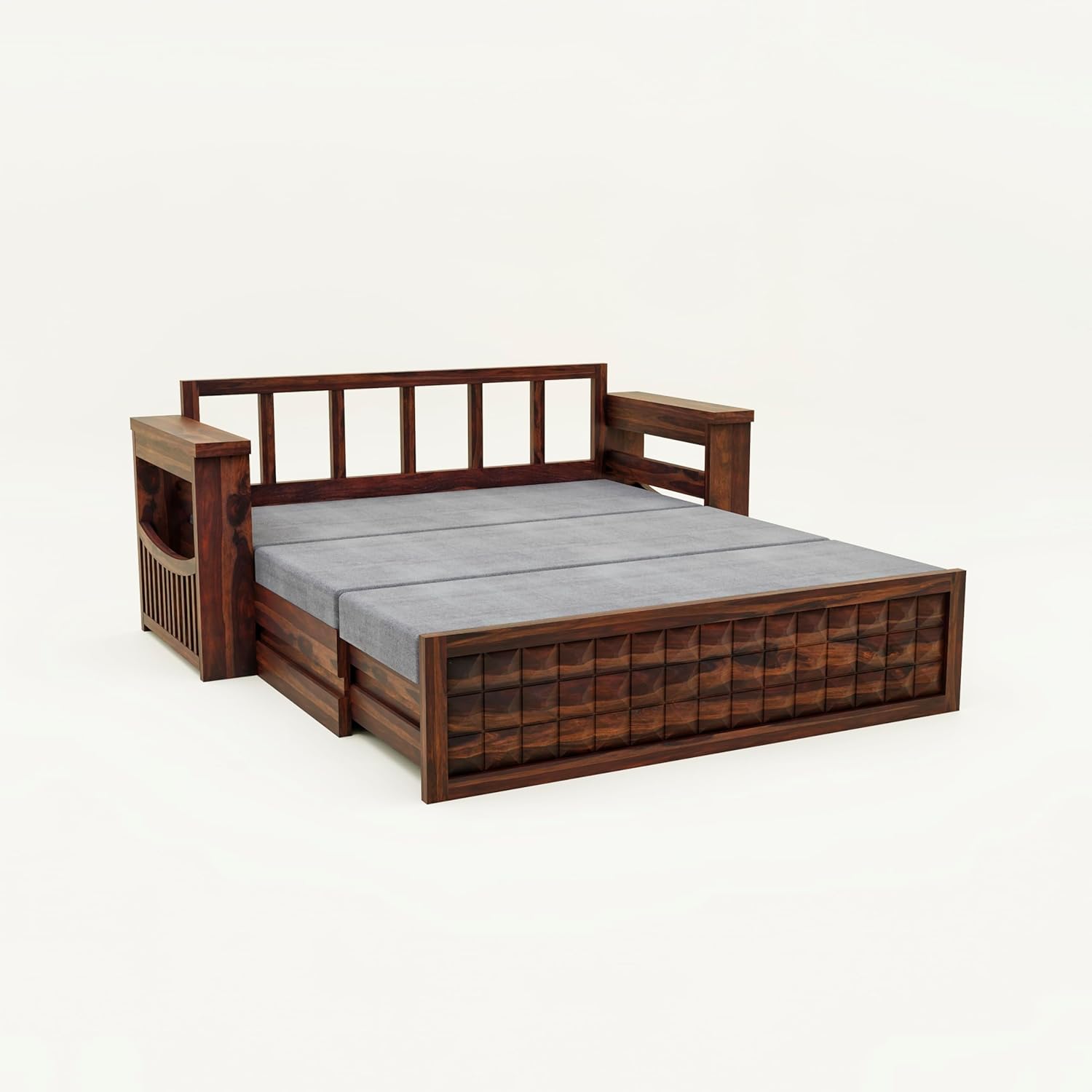 Wooden Sofa Cum Bed with Storage | Sheesham Wood Convertible Bed | Wooden Diwan Sofa Bed with Storage | Living Room Furniture for Modern Homes (Walnut Finish) - Image 8