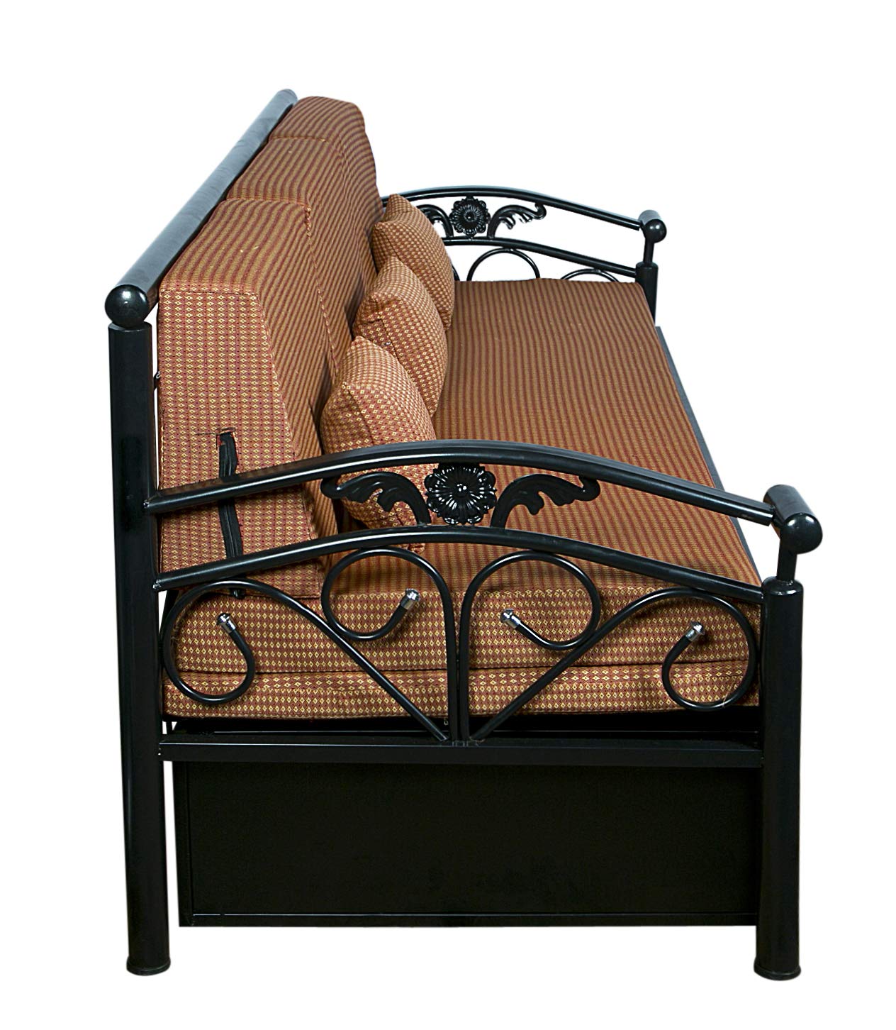 IK Traders Metal 3-Person Sofa Cum Bed with Hydraulic Storage Cotton Fabric Washable Cover - (Orange & Golden Pattern) Single Size (6 X 4) by- IK Traders - Image 3