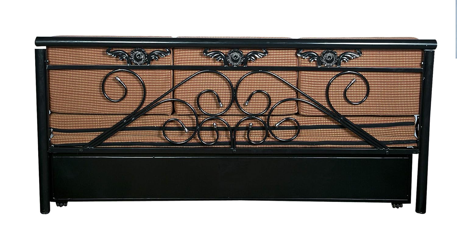 IK Traders Metal 3-Person Sofa Cum Bed with Hydraulic Storage Cotton Fabric Washable Cover - (Orange & Golden Pattern) Single Size (6 X 4) by- IK Traders - Image 9