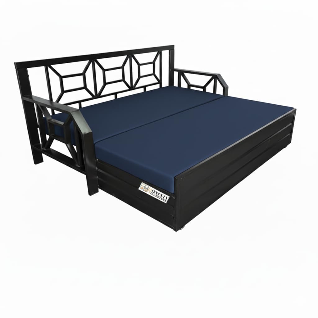 AeroRest Sofa Cum Bed Single Size Navy Blue | Wooden Convertible Sofa Bed with Cushions | Modern Space-Saving Furniture - Image 5