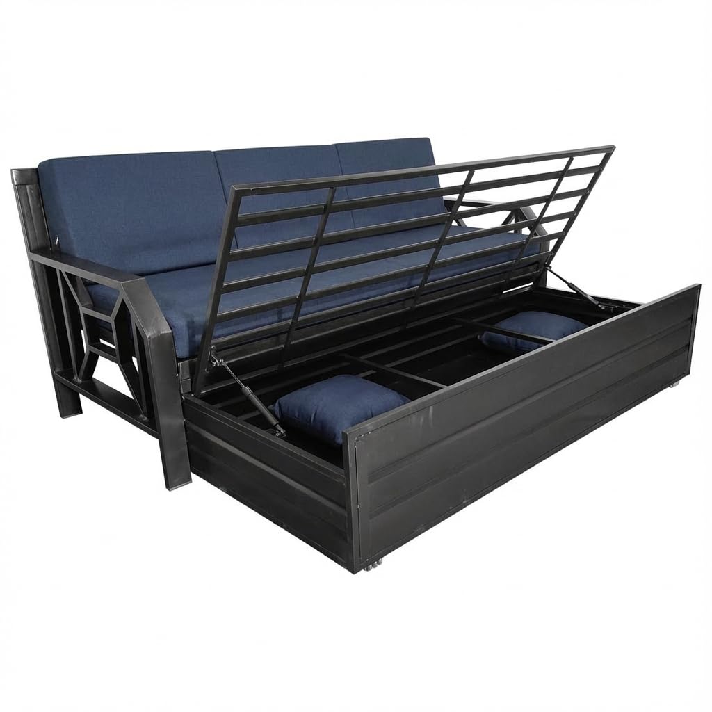 AeroRest Sofa Cum Bed Single Size Navy Blue | Wooden Convertible Sofa Bed with Cushions | Modern Space-Saving Furniture - Image 7