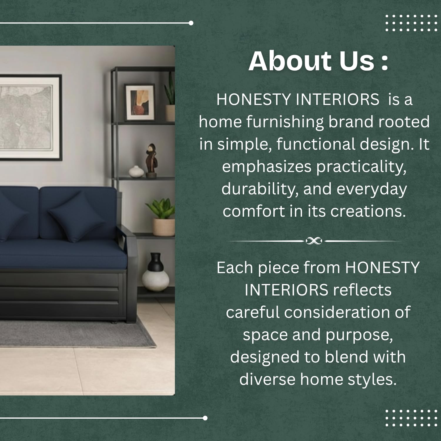 AeroRest Sofa Cum Bed Single Size Navy Blue | Wooden Convertible Sofa Bed with Cushions | Modern Space-Saving Furniture - Image 10