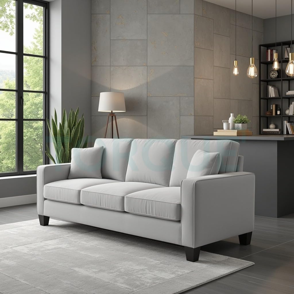 Torque Moscow 3 Seater Fabric Sofa (Light Grey) 3 Person Sofa, Wooden Sofa Set,Couch for Living Room Furniture | 3 Years Warranty - Image 4