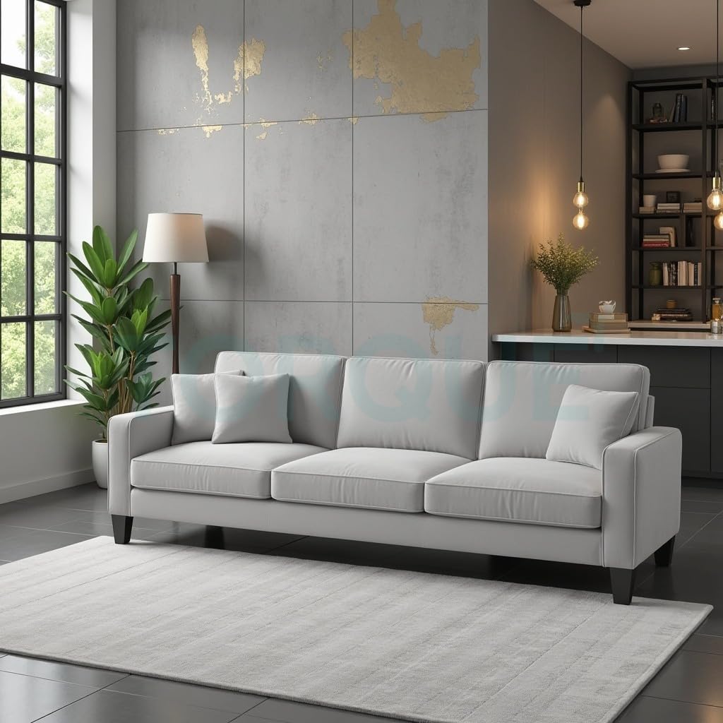 Torque Moscow 3 Seater Fabric Sofa (Light Grey) 3 Person Sofa, Wooden Sofa Set,Couch for Living Room Furniture | 3 Years Warranty - Image 5