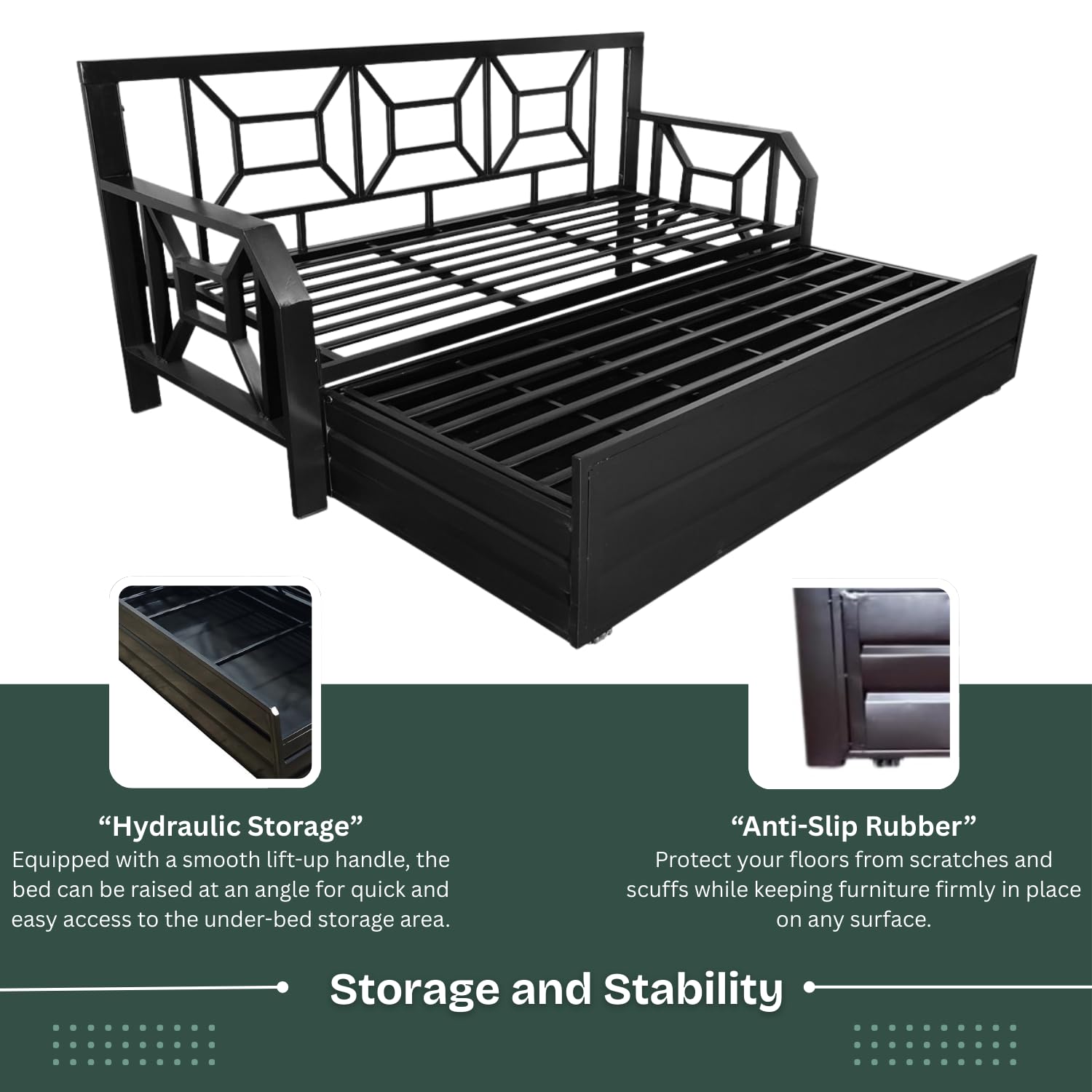 RegalRest Sofa Cum Bed Queen Size Dark Green | Premium Wooden Convertible Sofa Bed with Cushions | Stylish Space-Saving Furniture - Image 5