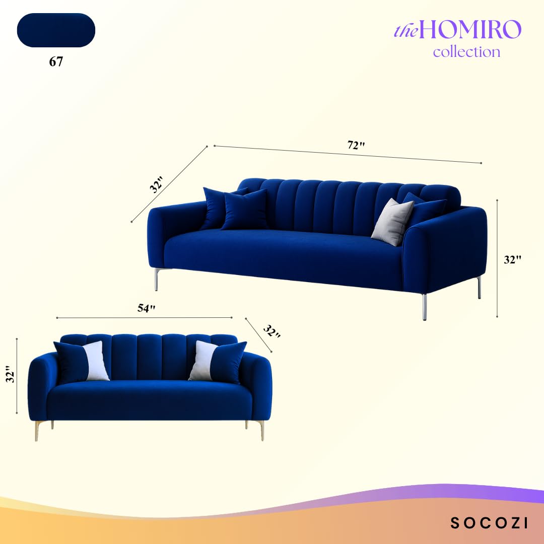 Homiro 5 Seater Sofa Set for Living Room | Soft Velvet Suede Fabric | Modern Design | Plush Comfort Cushions (Dark Blue) - Image 3