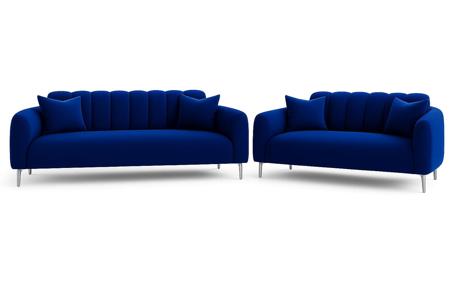 Homiro 5 Seater Sofa Set for Living Room | Soft Velvet Suede Fabric | Modern Design | Plush Comfort Cushions (Dark Blue) - Image 4