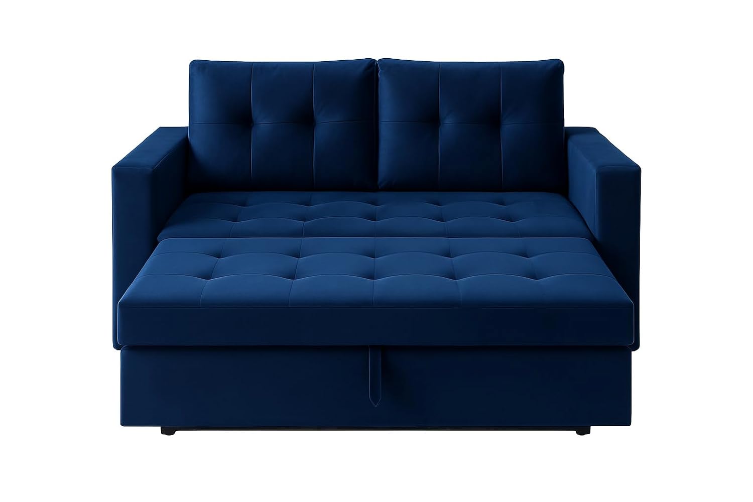 FURNY Tressa 2 Seater Fabric Pull-Out Sofa Cum Bed (Blue) | Premium Velvet Finish | Durable Comfort | Ideal for Living Room - Image 4
