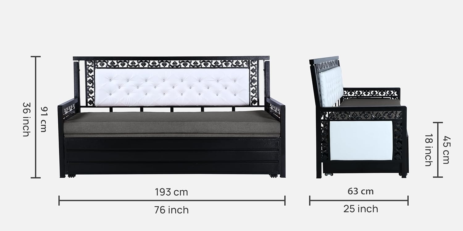 Carbin 3 Seater Metal Sofa Cum Bed with Hydraulic Storage | Single Size Sofa Cum Bed | 3 Seater Sofa Set, Metal Sofa Set for Living Room (Steel Gray, Single) - Image 3