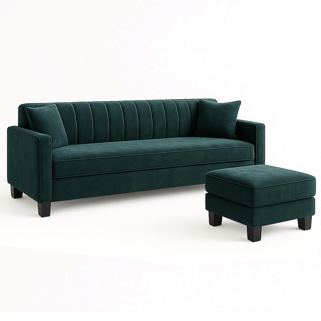 FURNY Avvono 3 Seater Fabric Modular Sofa Set with Ottoman (Greenish Teal) with Velvet Fabric | Durable Comfort | Ideal for Living Room - Image 4