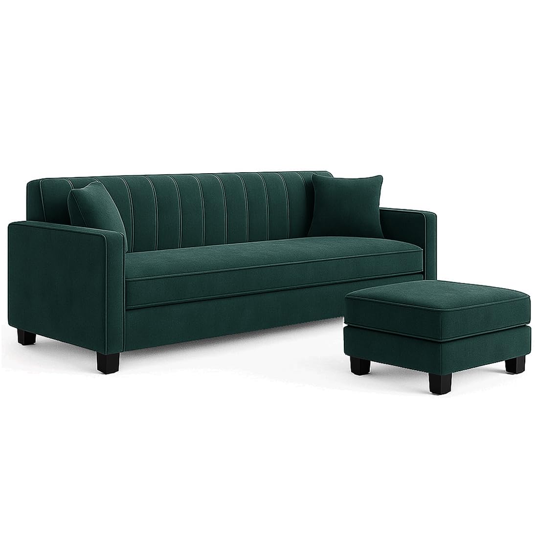 FURNY Avvono 3 Seater Fabric Modular Sofa Set with Ottoman (Greenish Teal) with Velvet Fabric | Durable Comfort | Ideal for Living Room - Image 6
