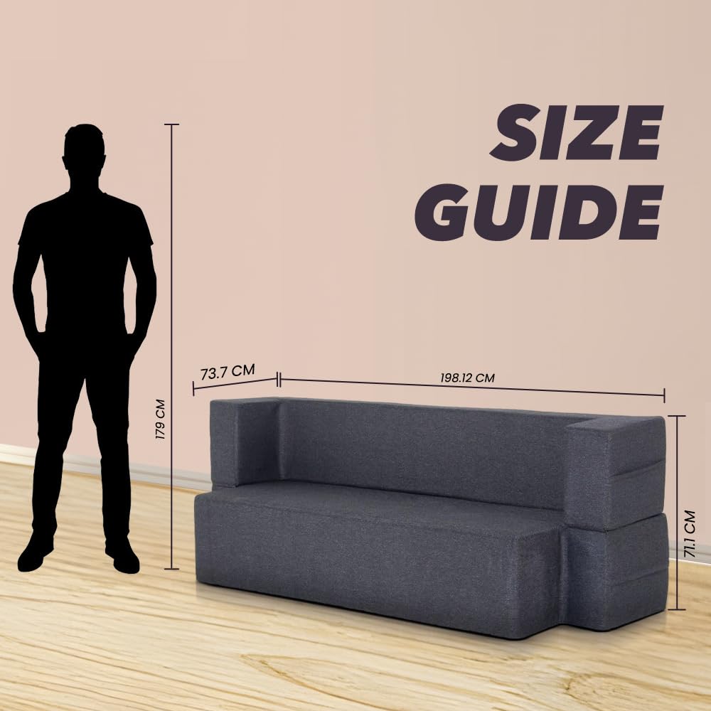 Peachtree Zen Sofa Cum Bed for Living Room 6 x 3 Feet - 3 Year Warranty | Jute Fabric Foldable Sofa Bed | Lightweight Convertiable Bed Cum Sofa (Dark Grey) - Image 3