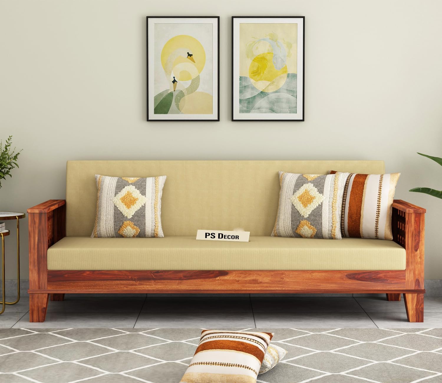 3 Seater Solid Sheesham Wooden Sofa Cums Bed for Living Room | Drawing Room | Folding Bed with Mattresses | Wooden Bed (Natural), Brown - Image 5