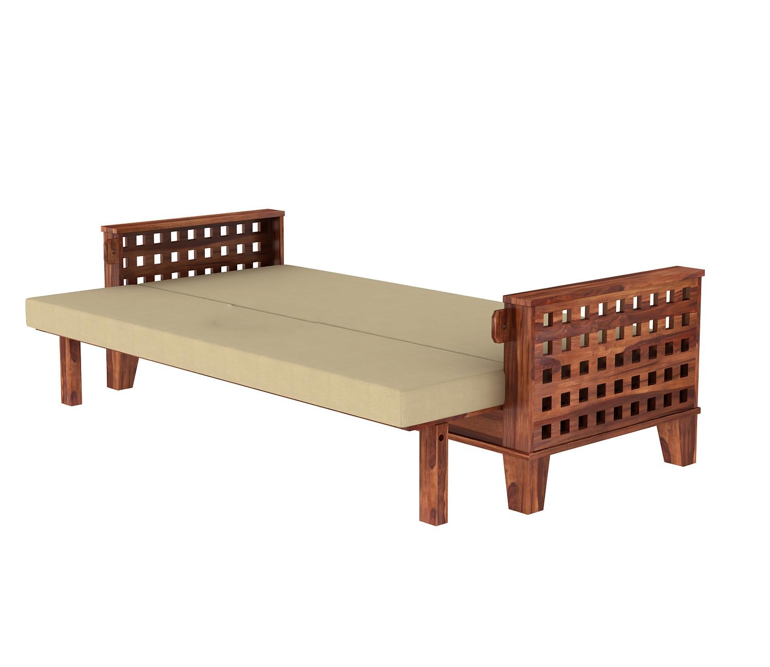 3 Seater Solid Sheesham Wooden Sofa Cums Bed for Living Room | Drawing Room | Folding Bed with Mattresses | Wooden Bed (Natural), Brown - Image 6