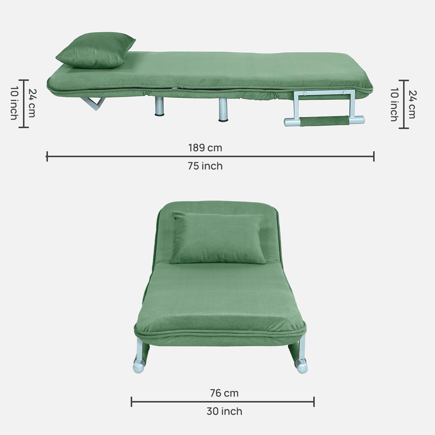 Single Seater Foldable Sofa With Cushion and Armrests |Convertible Tri-Fold Sofa Cum Bed Couch with 5-Position Adjustable Backrest| 3 in 1 Multi-Functional Sleeper Sofa for Living Room - Image 4