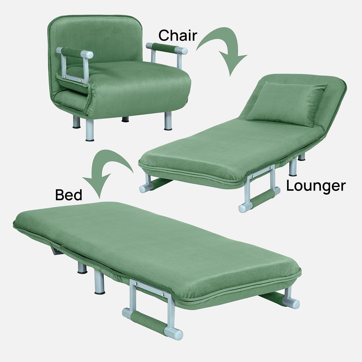 Single Seater Foldable Sofa With Cushion and Armrests |Convertible Tri-Fold Sofa Cum Bed Couch with 5-Position Adjustable Backrest| 3 in 1 Multi-Functional Sleeper Sofa for Living Room - Image 5