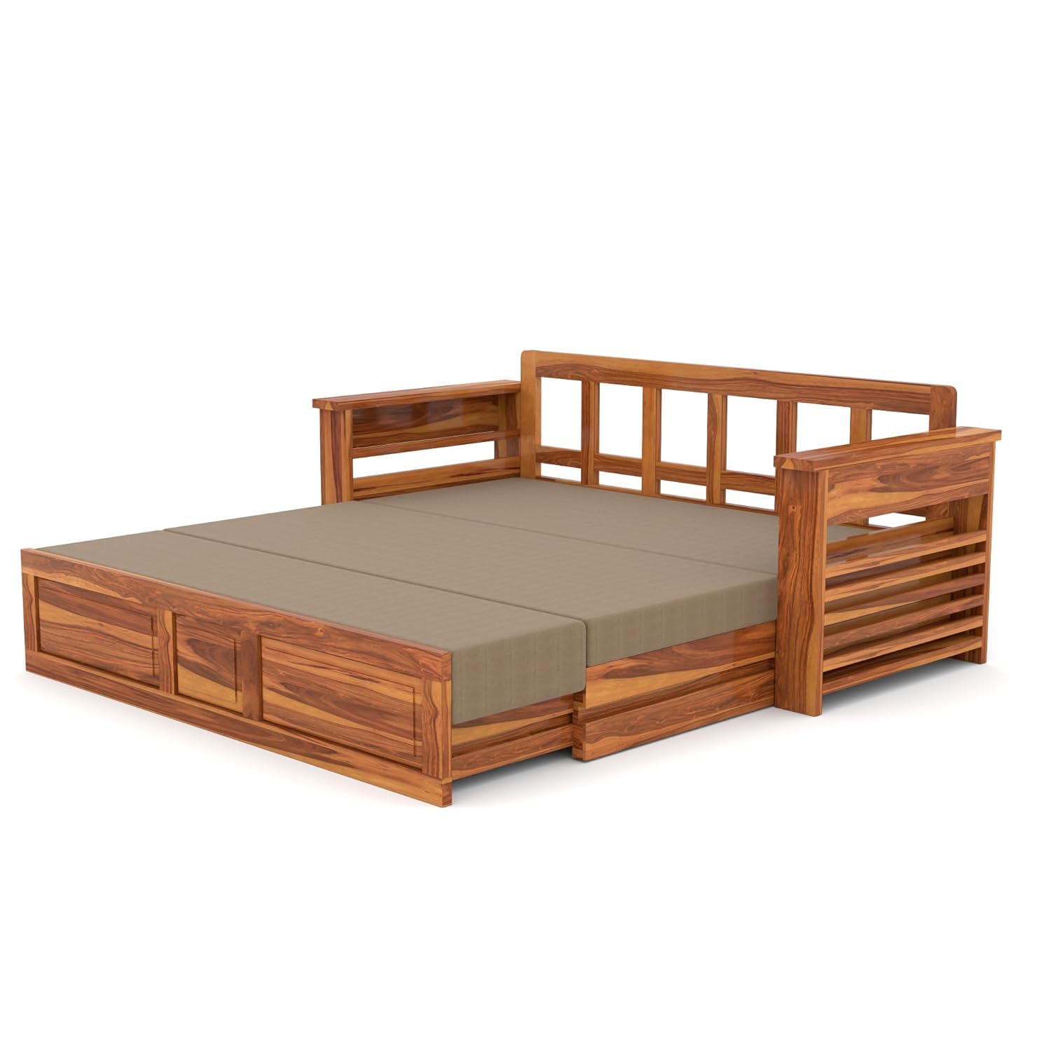 Solid Sheesham Wooden King Size Sofa Cums Bed with Mattress for Living Room | Rosewood 4 Seater Sofa Cums Bed for Bedroom Without Pillow (Natural,Corsin, 3 Seater) - Image 3