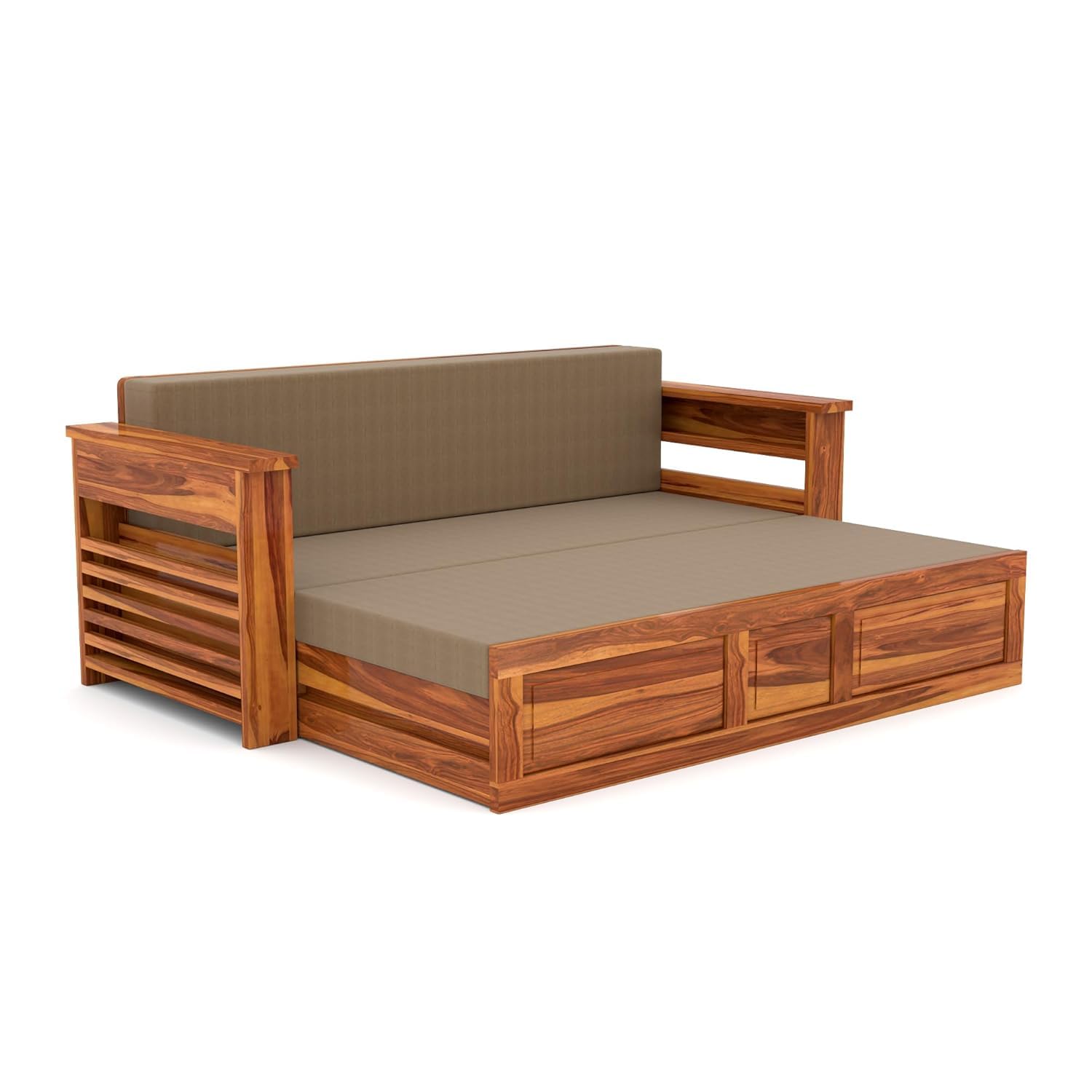 Solid Sheesham Wooden King Size Sofa Cums Bed with Mattress for Living Room | Rosewood 4 Seater Sofa Cums Bed for Bedroom Without Pillow (Natural,Corsin, 3 Seater) - Image 4