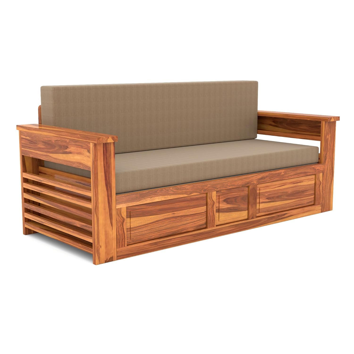Solid Sheesham Wooden King Size Sofa Cums Bed with Mattress for Living Room | Rosewood 4 Seater Sofa Cums Bed for Bedroom Without Pillow (Natural,Corsin, 3 Seater) - Image 7