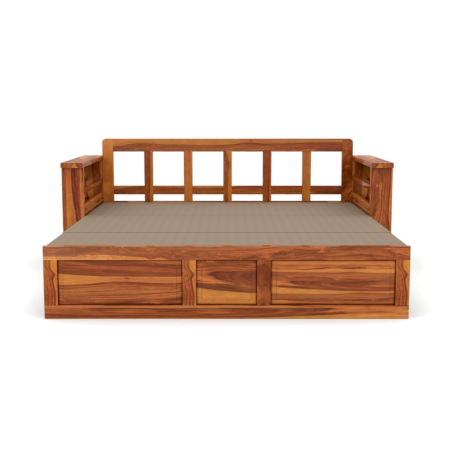 Solid Sheesham Wooden King Size Sofa Cums Bed with Mattress for Living Room | Rosewood 4 Seater Sofa Cums Bed for Bedroom Without Pillow (Natural,Corsin, 3 Seater) - Image 9