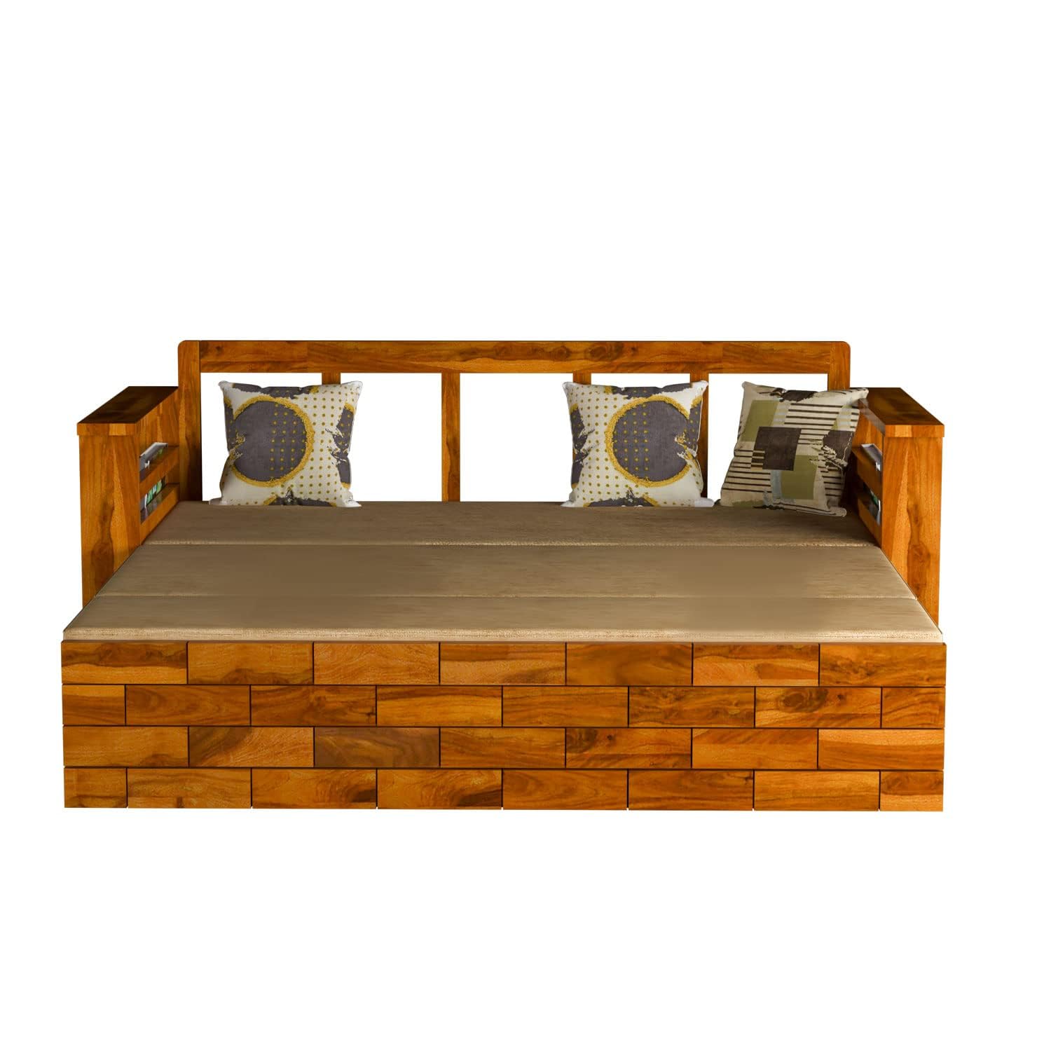 Mamta Furniture Solid Sheesham Wood Sofa Cum Bed Furniture Set with Storage and Cushions for Living Room | Bedroom | Drawing Hall (Teak Finish, Queen) 40 Dencity Foam - Image 5