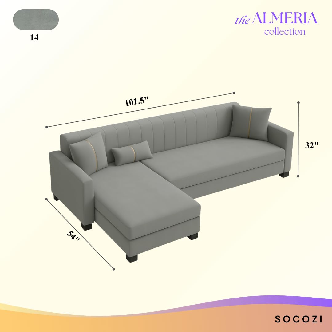 Almeria 5 Seater LHS L Shape Sofa Set | Soft Velvet Suede Fabric | Modern Design | Plush Comfort Cushions for Living Room (Light Grey) - Image 3
