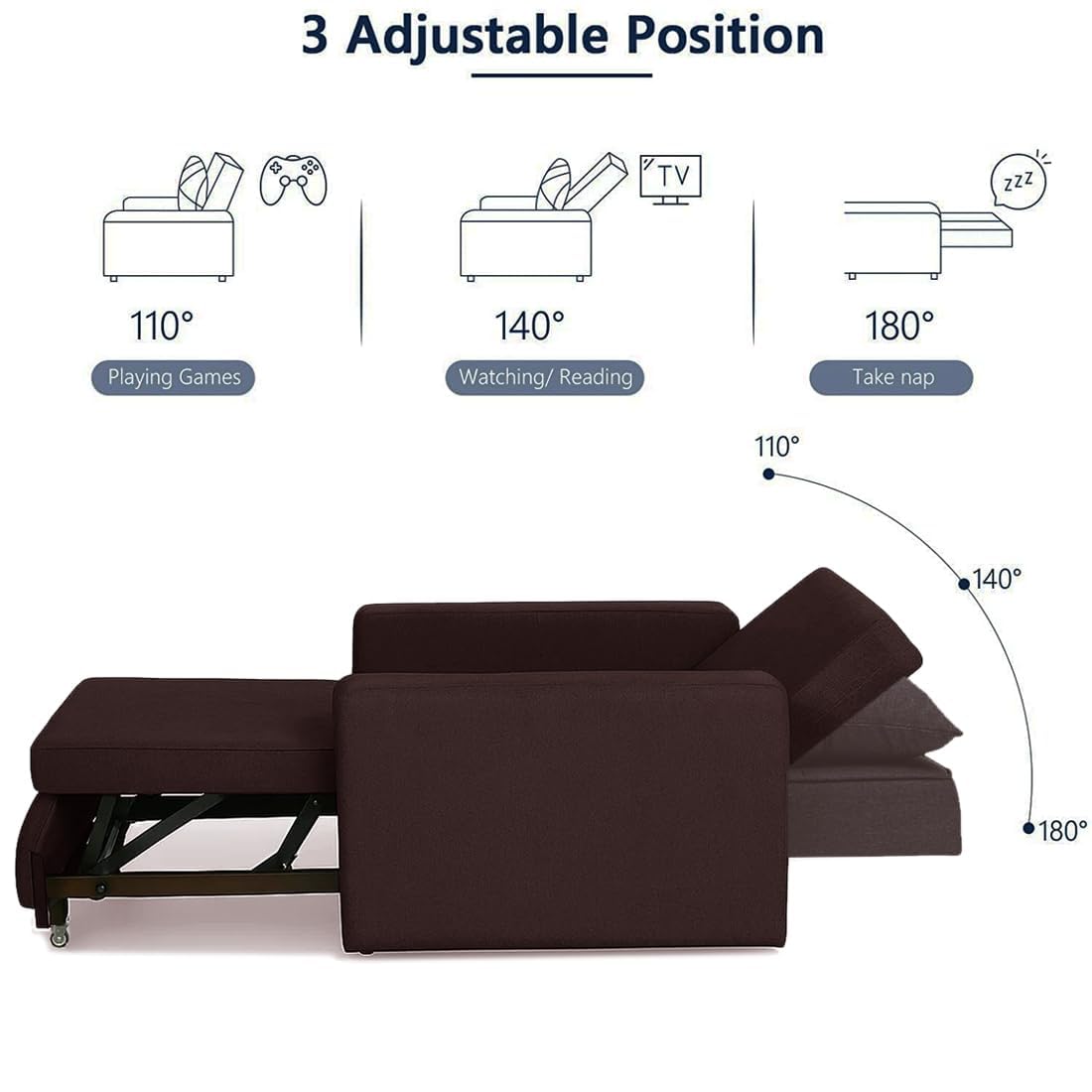 FURNY Soria 2 Seater Pull-Out Premium Fabric Sofa Cum Bed Sofa Set for Living Room (Dark Brown) Premium Velvet Finish - Durable Comfort - Image 7