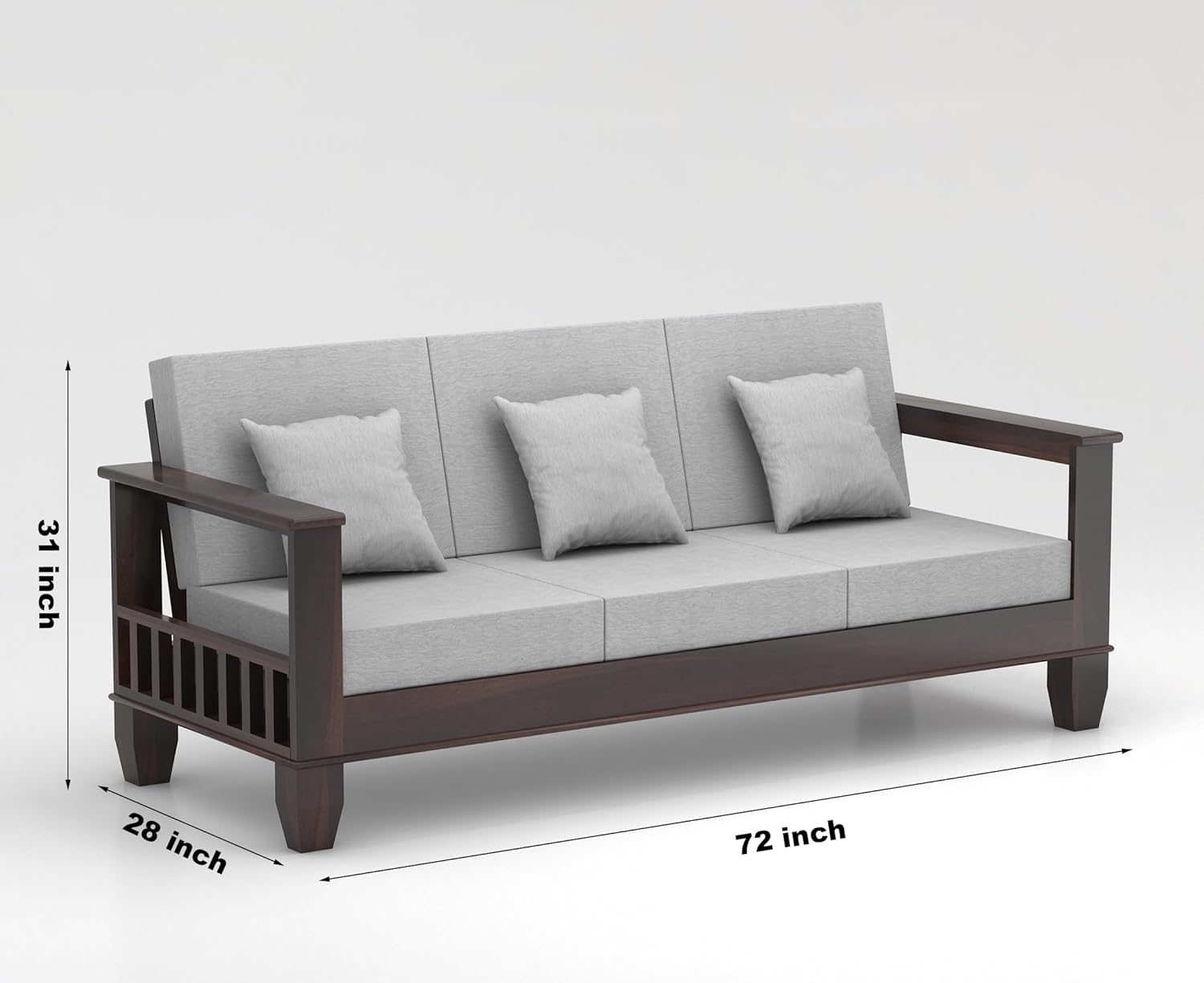 Royal Furniture Decor Sheesham Wooden 3 Seater Sofa for Living Room | Rosewood Cushion Sofa with Side Newspaper Holder for Home & Office | Lounge (Walnut, 3 Seater) - Image 3
