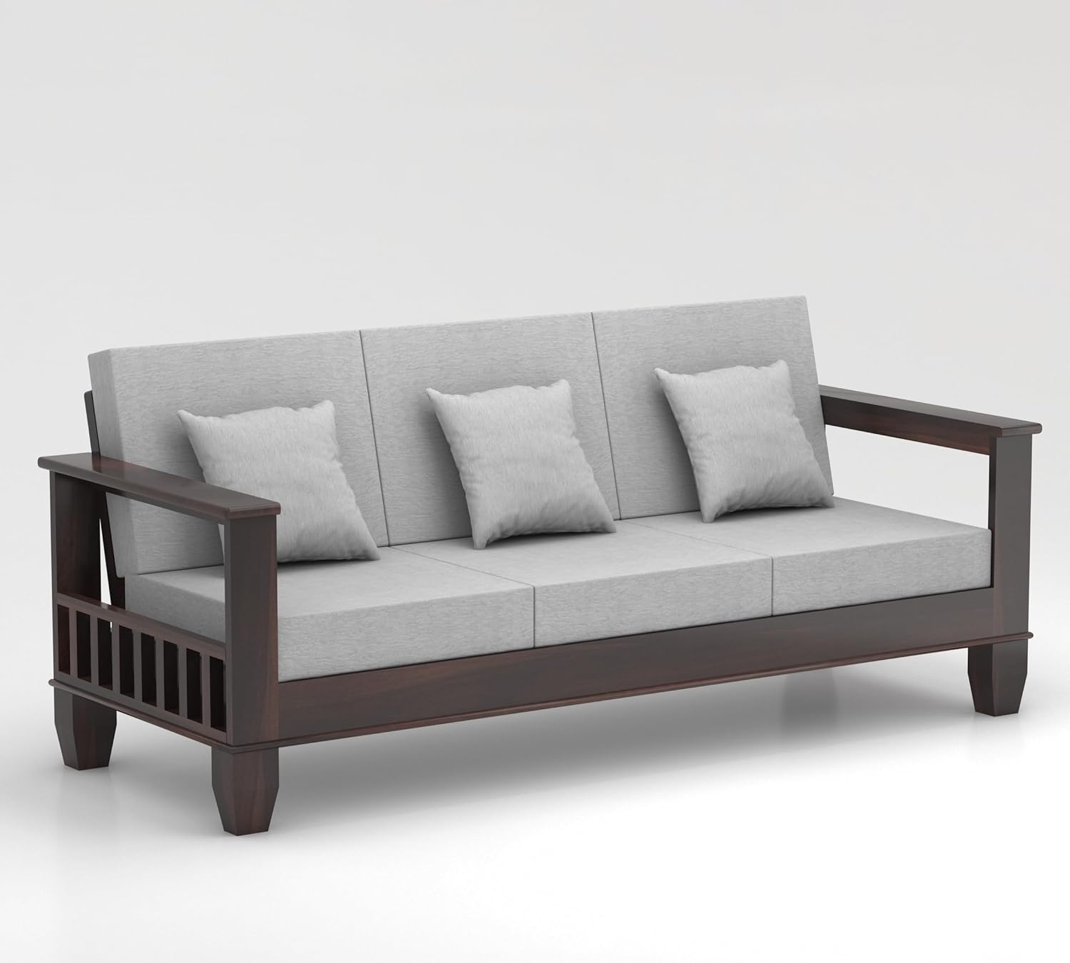 Royal Furniture Decor Sheesham Wooden 3 Seater Sofa for Living Room | Rosewood Cushion Sofa with Side Newspaper Holder for Home & Office | Lounge (Walnut, 3 Seater) - Image 6
