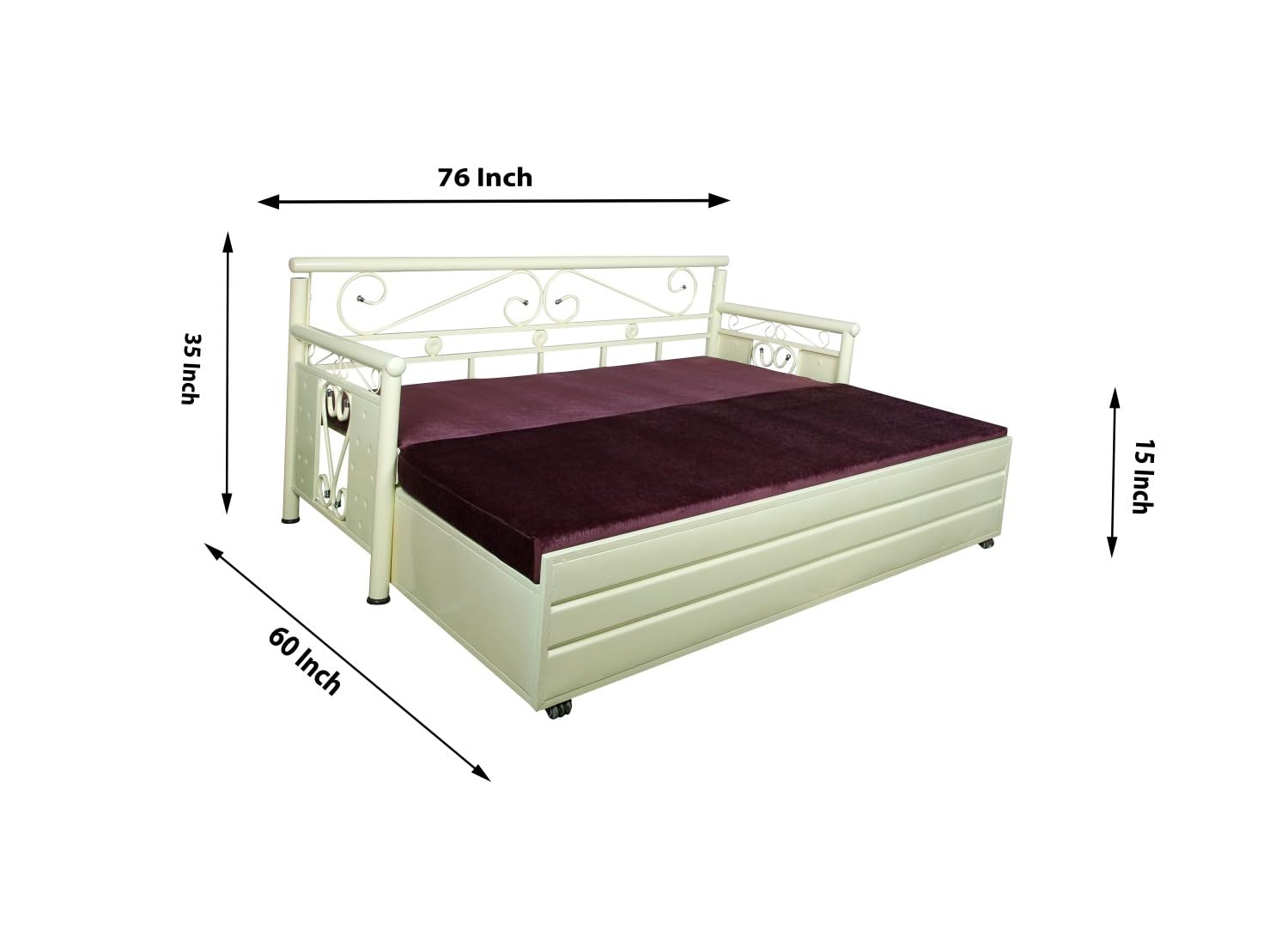 3 Seater Metal Sofa Cum Bed with Hydraulic Storage for Living Room (Black); Size: Queen - 5 x 6 - APICQ3003 - Image 3