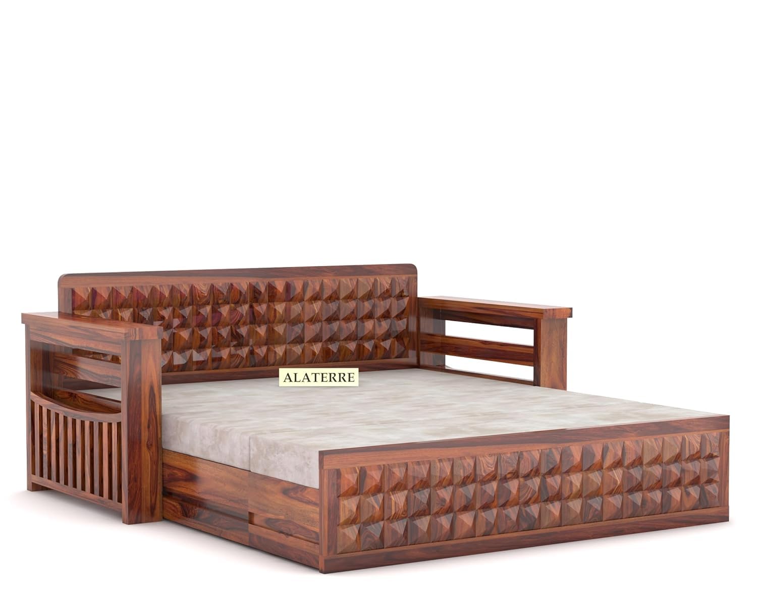 Sheesham Wood 3 Seater Sofa Cum Bed for Home || Wooden Sofa Cum Bed for Living Room || Comfort Folding Dubole Bed with Storage Armrest, Home,Office,Guest Room Furniture || 3Seater Honey Finish - Image 7