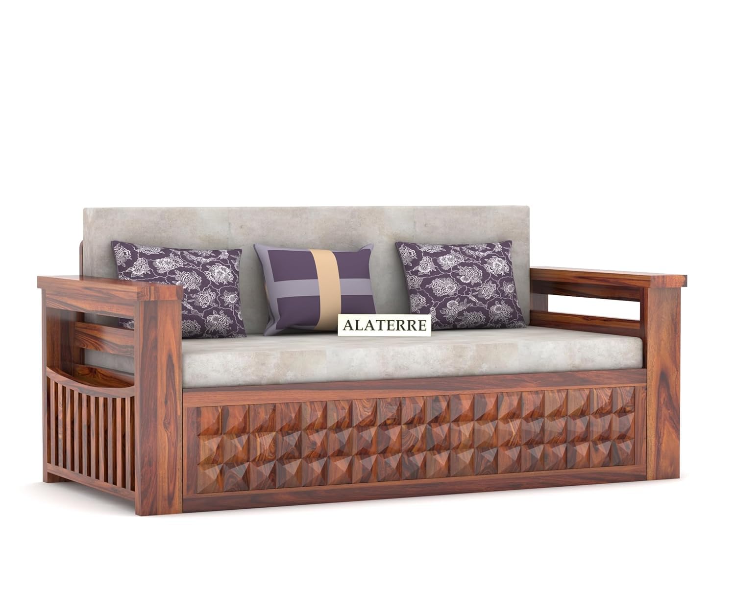 Sheesham Wood 3 Seater Sofa Cum Bed for Home || Wooden Sofa Cum Bed for Living Room || Comfort Folding Dubole Bed with Storage Armrest, Home,Office,Guest Room Furniture || 3Seater Honey Finish - Image 9