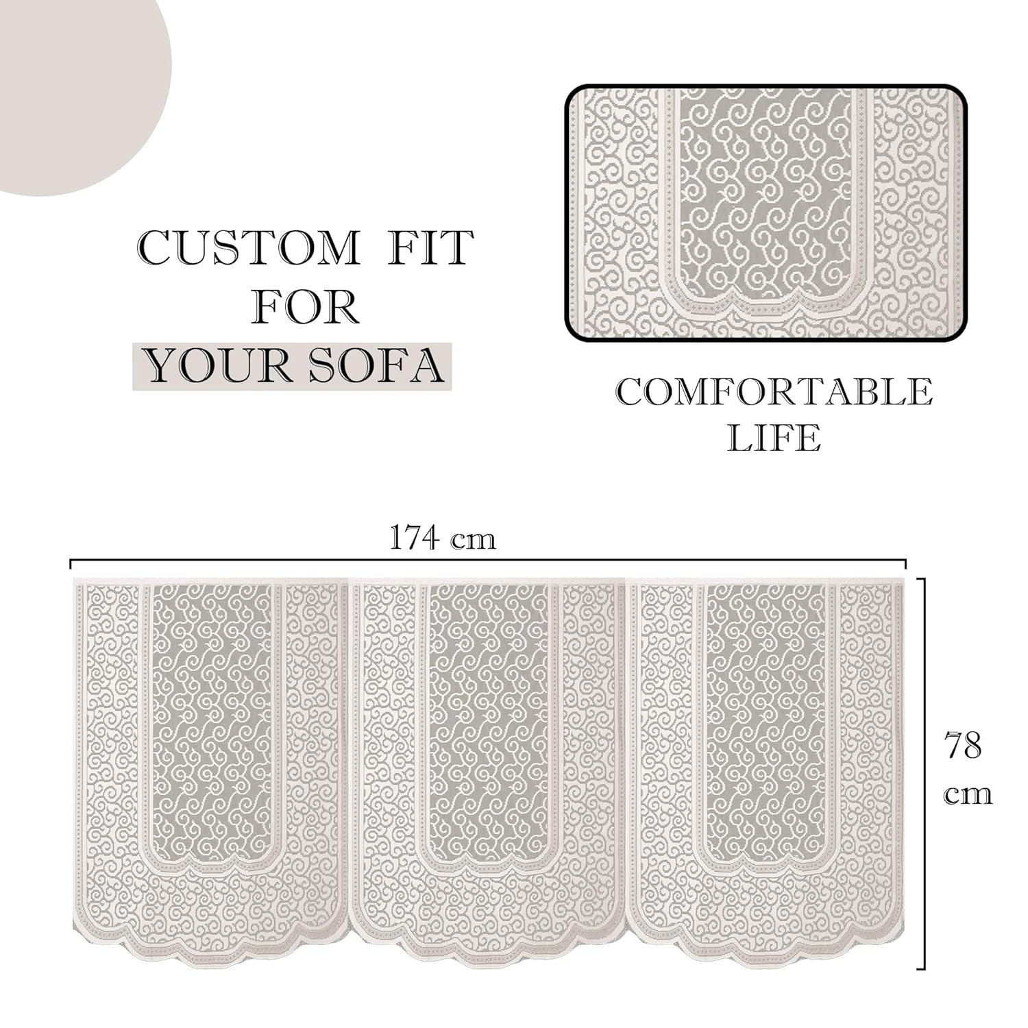 Kuber Industries (Set of 6) Stylish & Durable Cotton Sofa Covers 3 Seater | Washable Sofa Protector/Mat | Suitable Slipcover for Living Room & Office | Zig Zag Design - Cream - Image 4