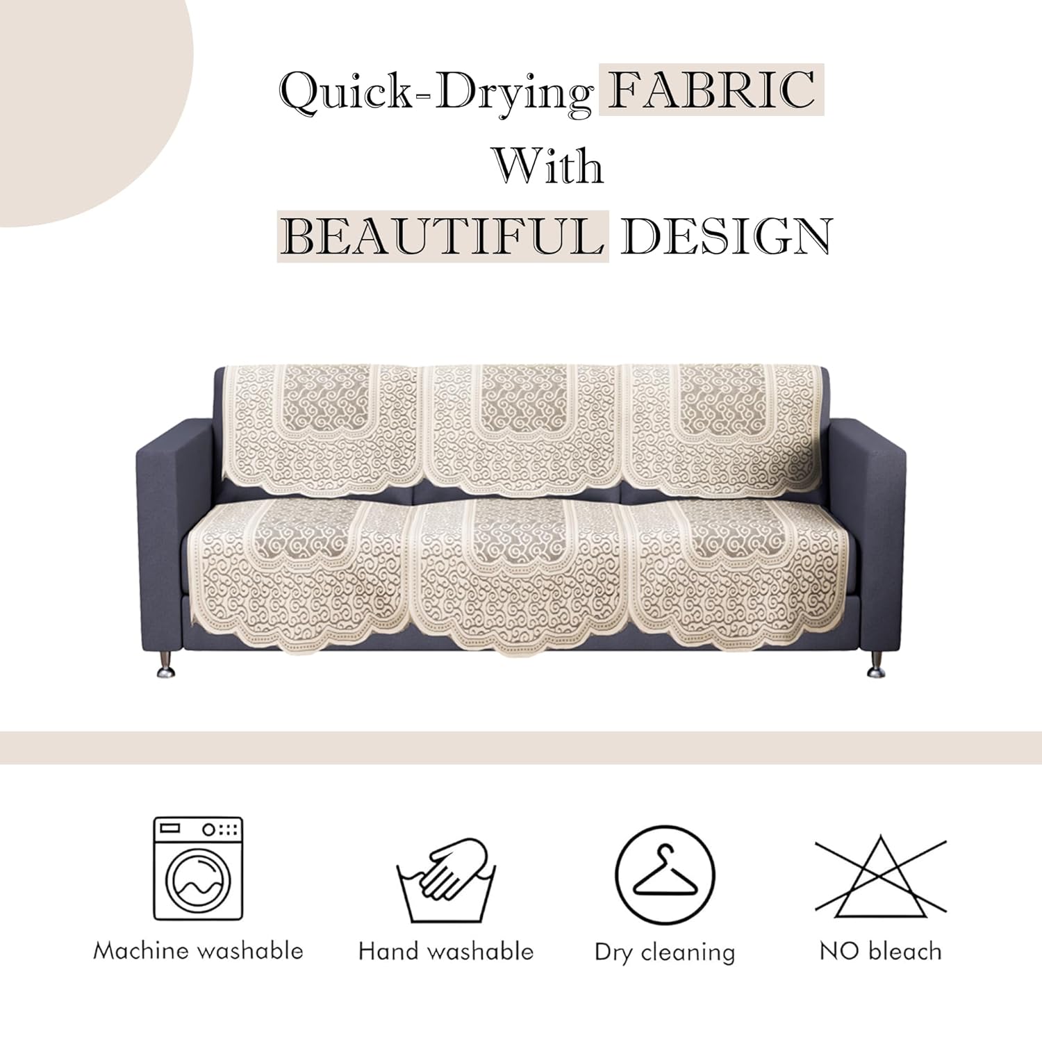 Kuber Industries (Set of 6) Stylish & Durable Cotton Sofa Covers 3 Seater | Washable Sofa Protector/Mat | Suitable Slipcover for Living Room & Office | Zig Zag Design - Cream - Image 6