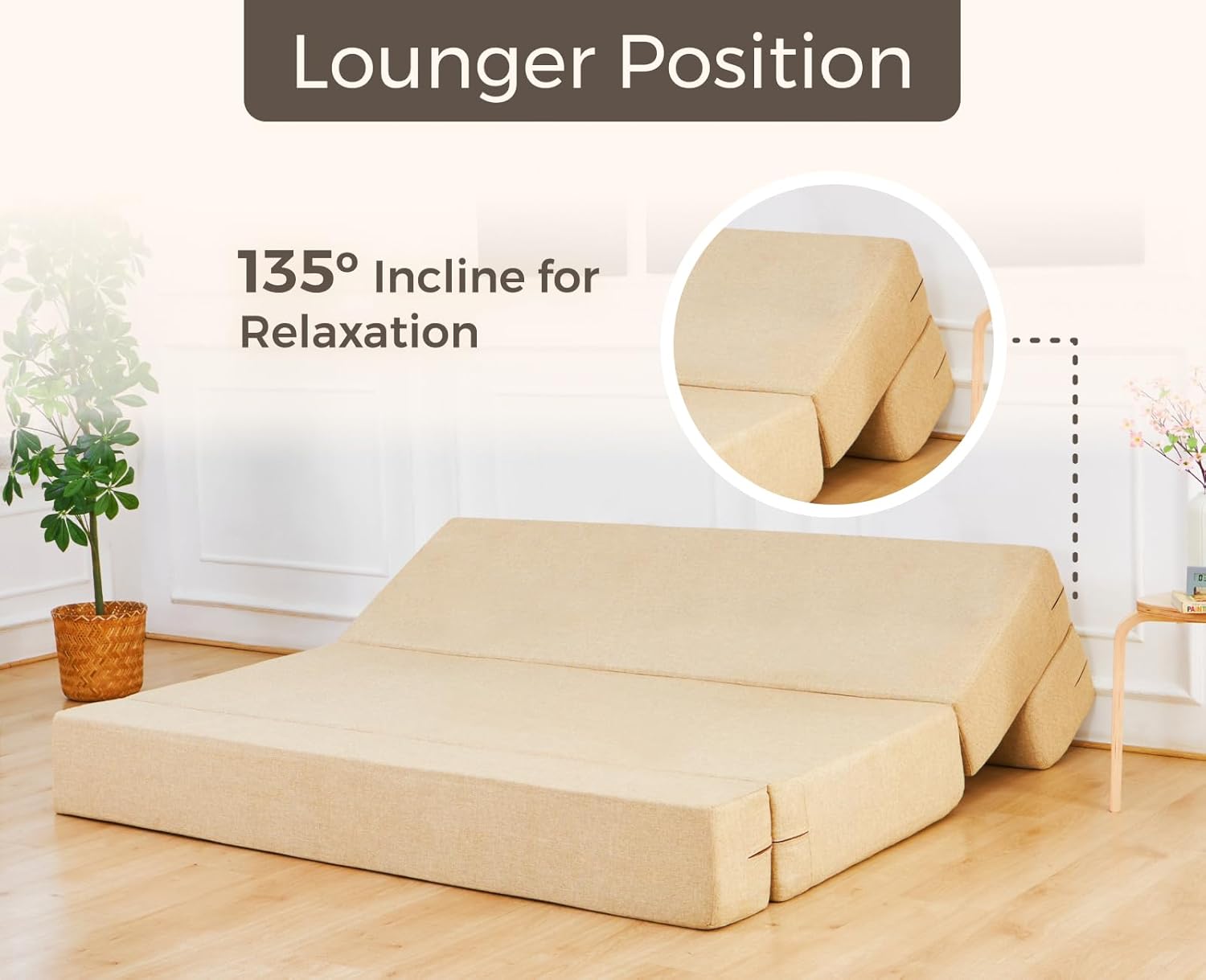 uberlyfe 3 Seater Sofa Cum Bed | Jute Fabric Washable Cover | 2 Cushions Blue Medallion Pattern | Beige | 5' X 6' Feet - Image 4