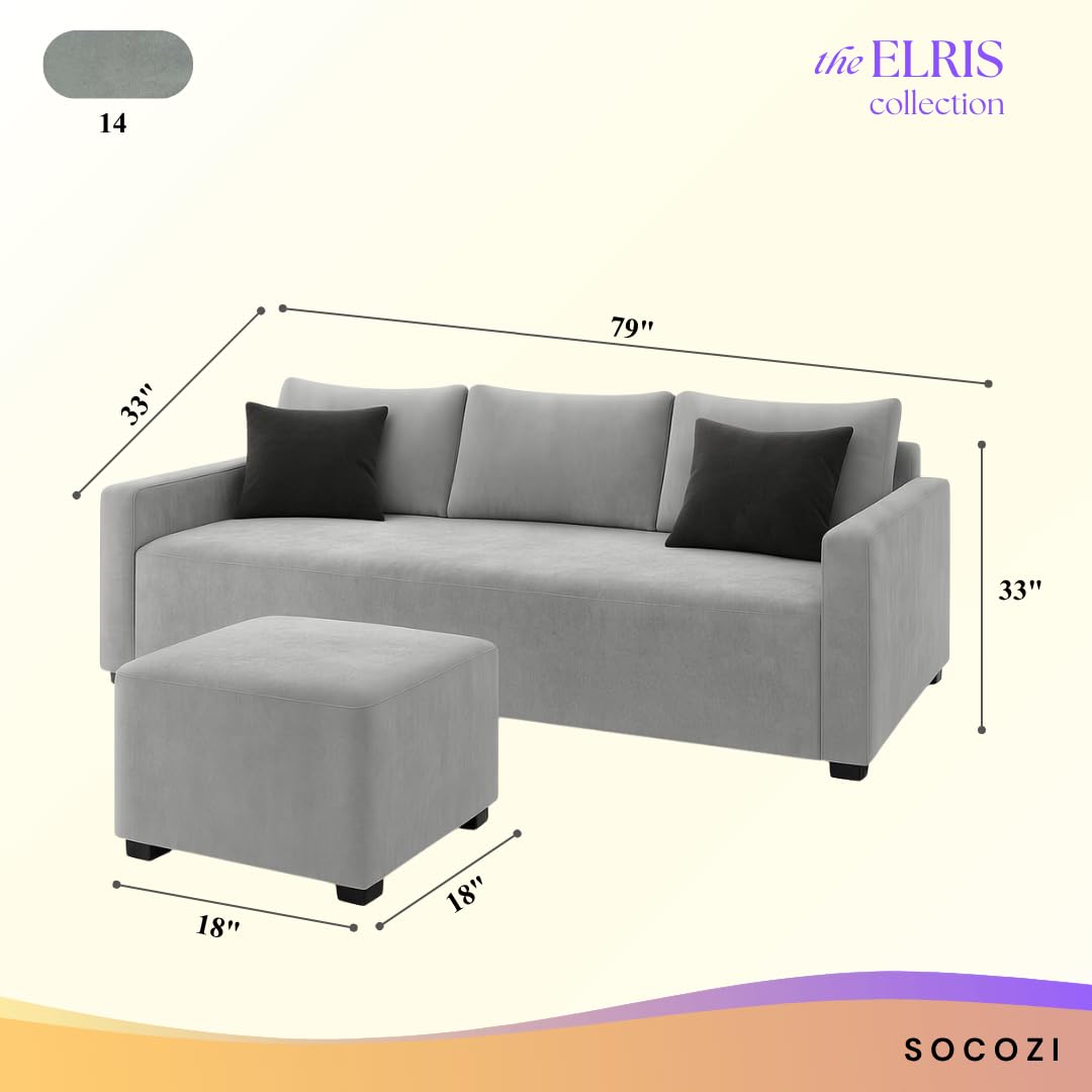 Elris 3 Seater Modular L Shape Sofa Set with Ottoman | Soft Velvet Suede Fabric | Modern Design | Plush Comfort Cushions for Living Room (Light Grey) - Image 3