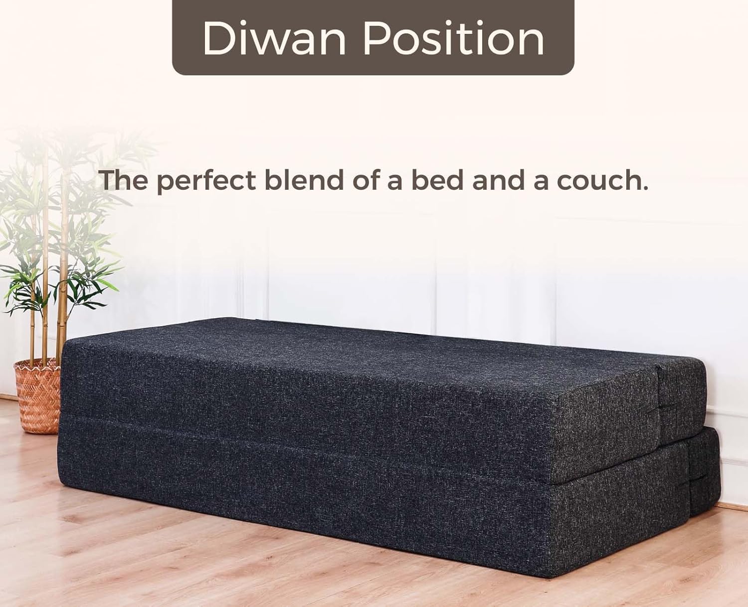 uberlyfe 3 Seater Sofa Cum Bed | Jute Fabric Washable Cover | 2 Cushions Fall Leaves Pattern | Dark Grey | 6' X 6' Feet - Image 5