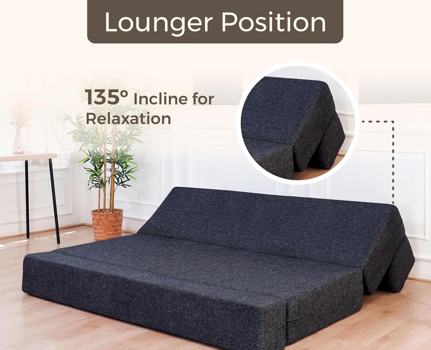 uberlyfe 3 Seater Sofa Cum Bed | Jute Fabric Washable Cover | 2 Cushions Fall Leaves Pattern | Dark Grey | 6' X 6' Feet - Image 6